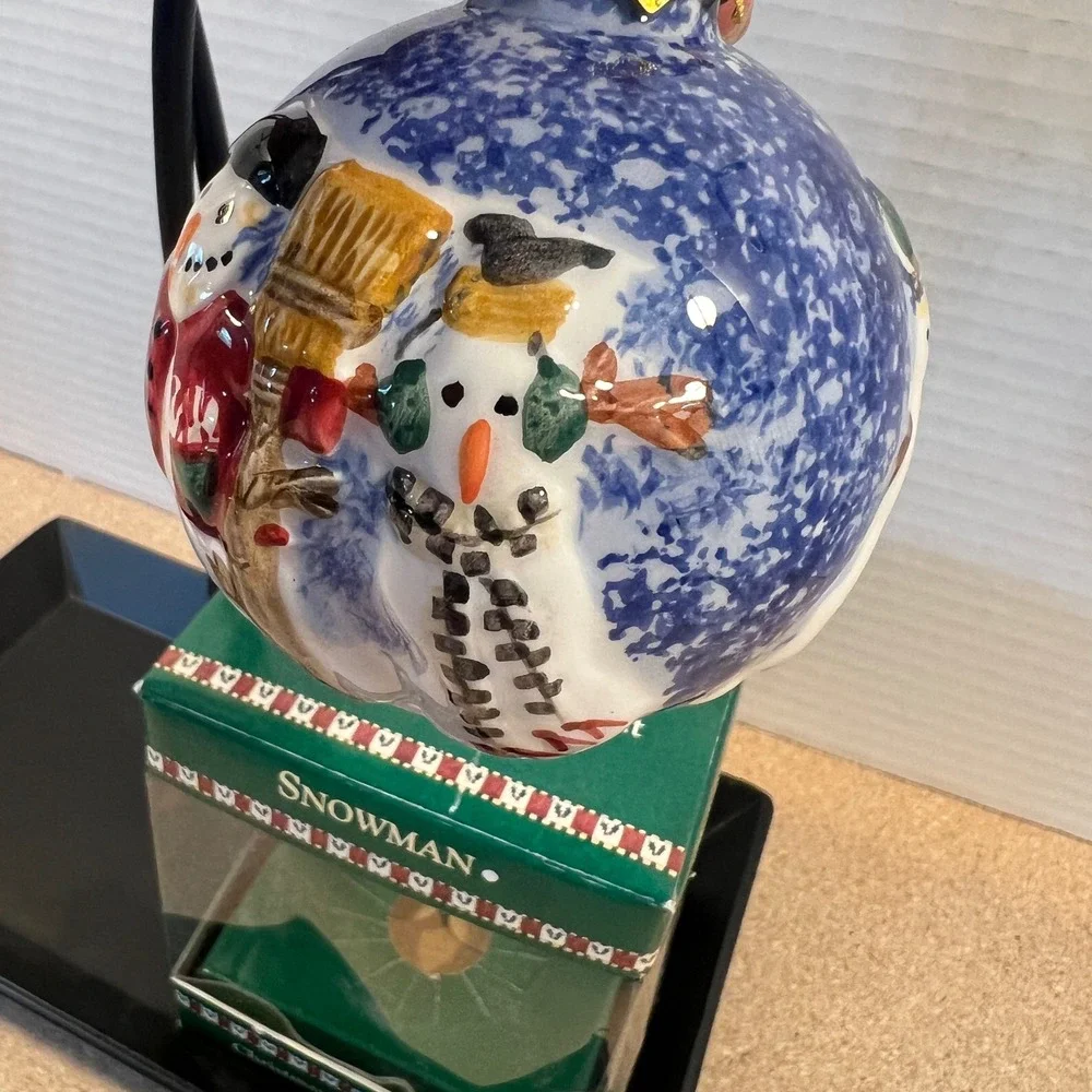 Debbie Mumm Snowman Christmas Tree Ornament Blue White Red Festive Holiday Decor
